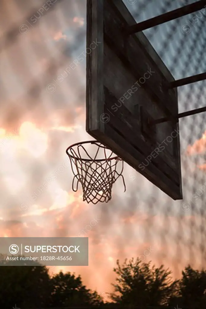 Basketball Net at Sunset, New York State, USA   
