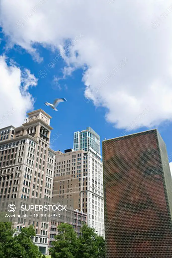 Crown Fountain and Buildings, Chicago, Illinois, USA   