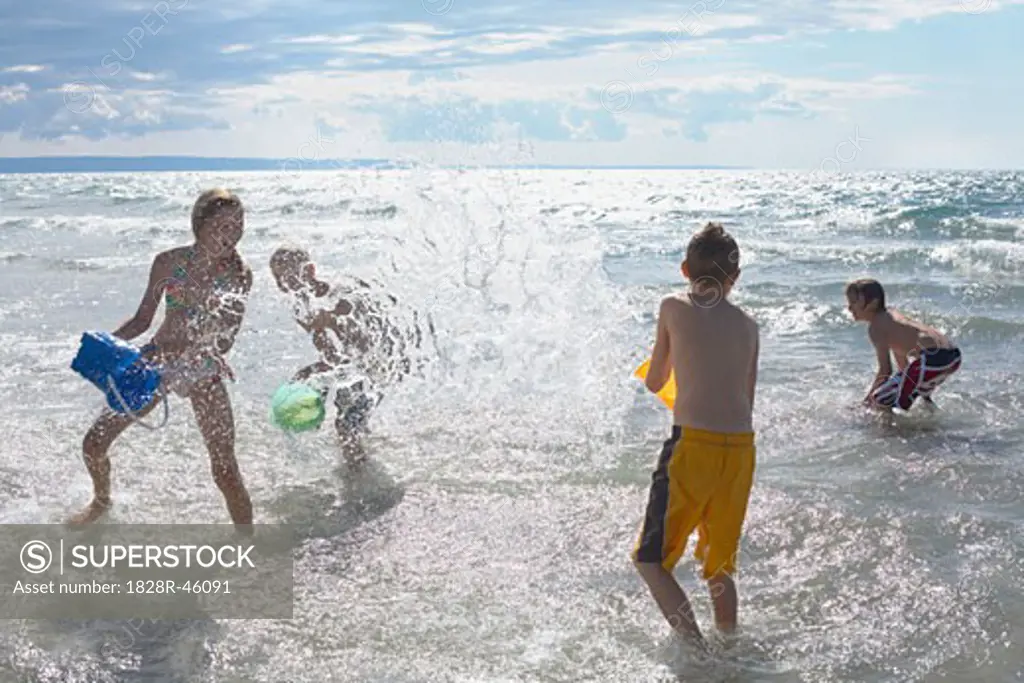 Kids Playing on the Beach, Elmvale, Ontario, Canada   