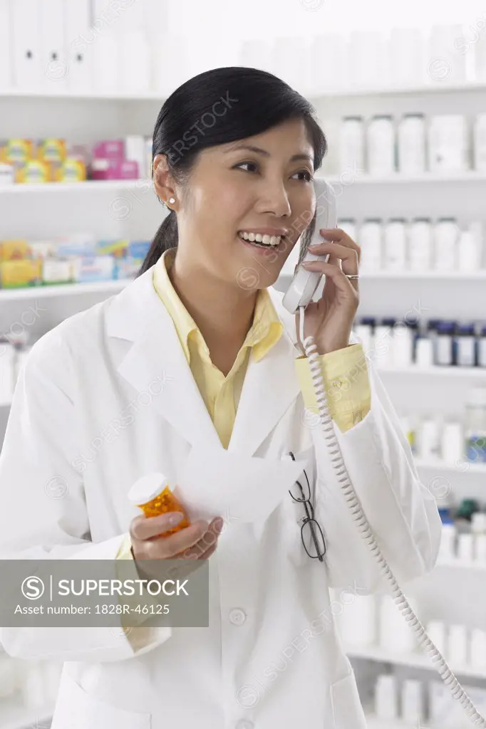 Portrait of Pharmacist Talking on the Phone   