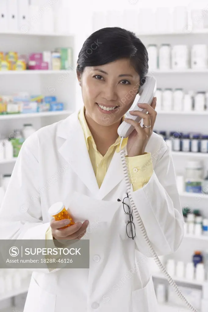 Portrait of Pharmacist Talking on the Phone   