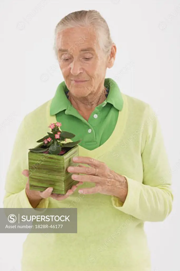 Woman Holding Potted Plant   
