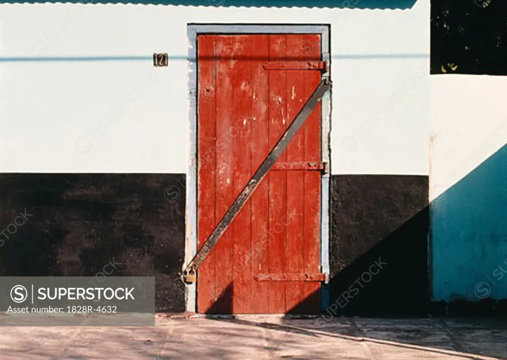 Red Wooden Door, New Providence, Bahamas, Caribbean