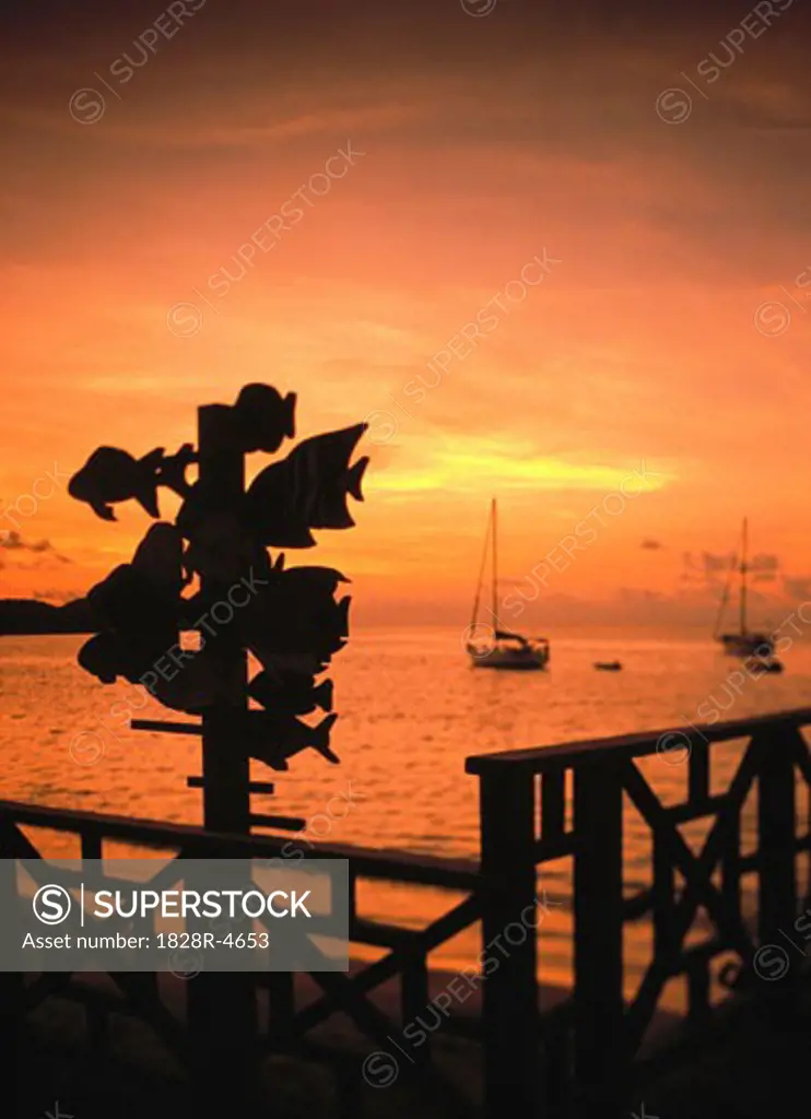Sunset over Harbor, Canouan Island, Grenadines, British West Indies, Caribbean   