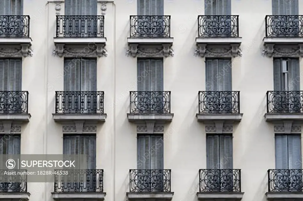 Facade of Apartment Building, Madrid, Spain   
