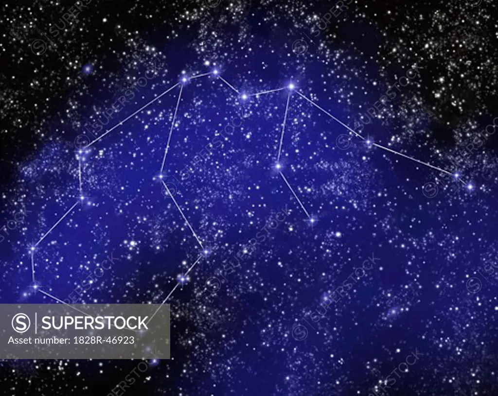 Outline of Constellation of Aquarius in Night Sky   