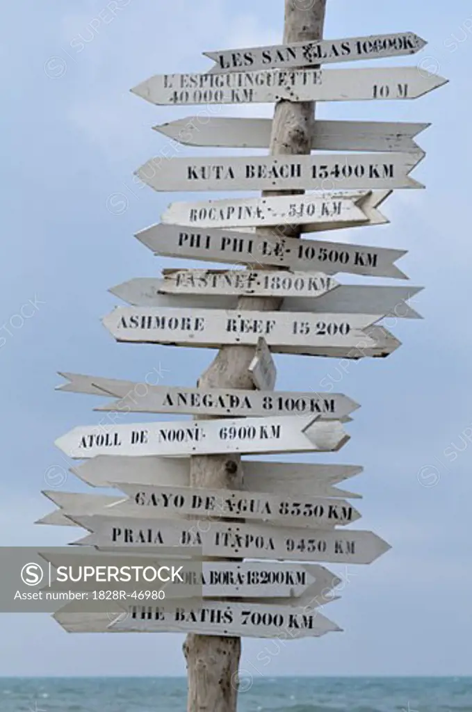 Arrow Signs Showing Distances to Various Locations   