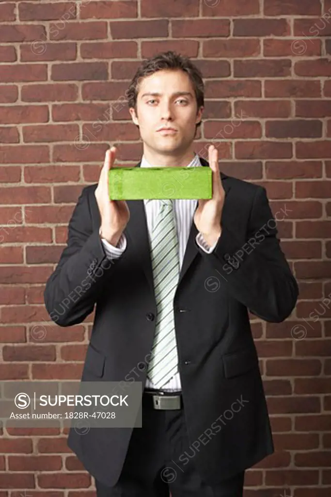 Businessman Holding a Brick   
