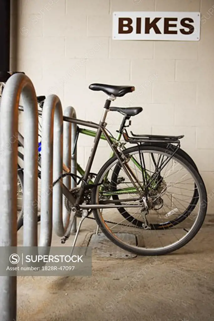 Bikes in Bike Rack, Portland, Oregon, USA   