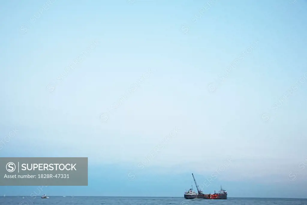 Barge and Boats on Lake Ontario   