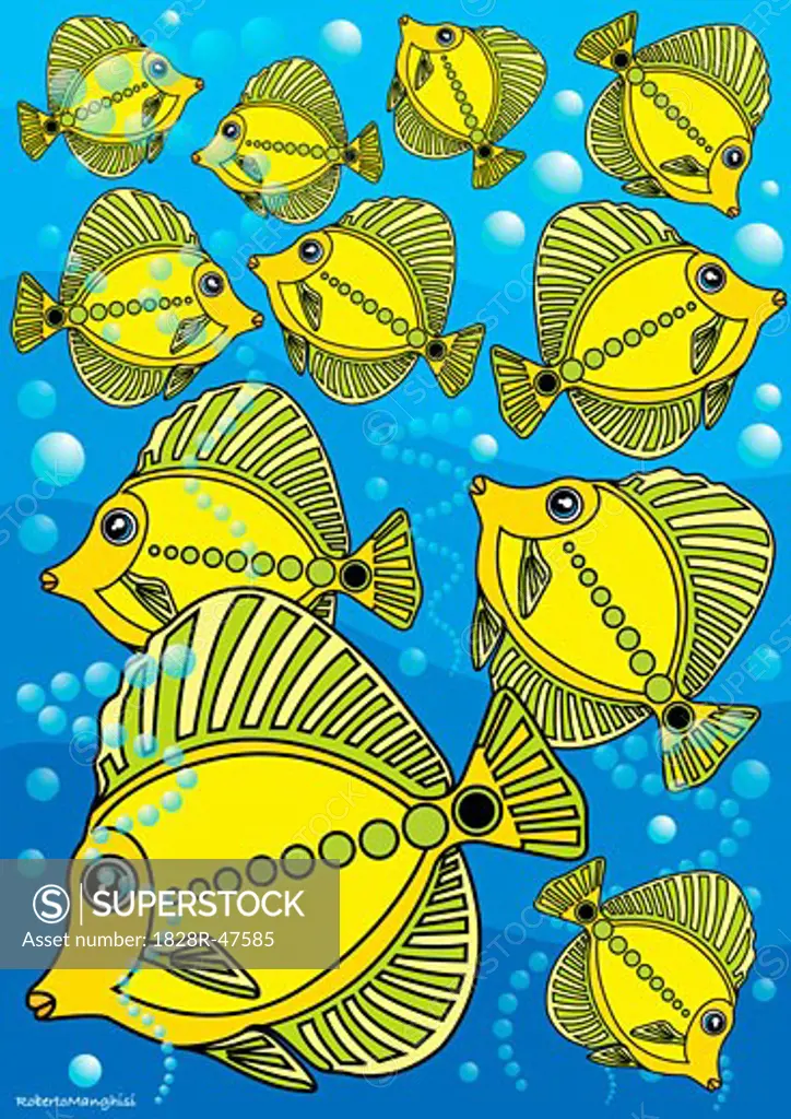 Illustration of School of Yellow Fish   