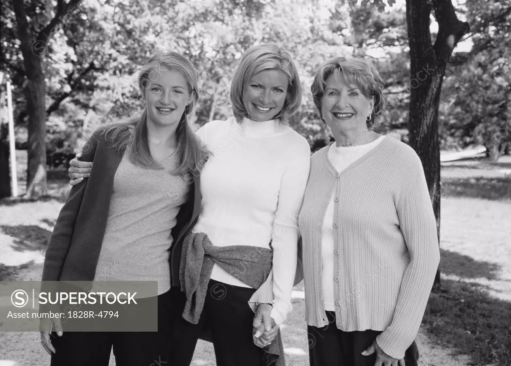 Portrait of Grandmother, Mother And Daughter Outdoors   