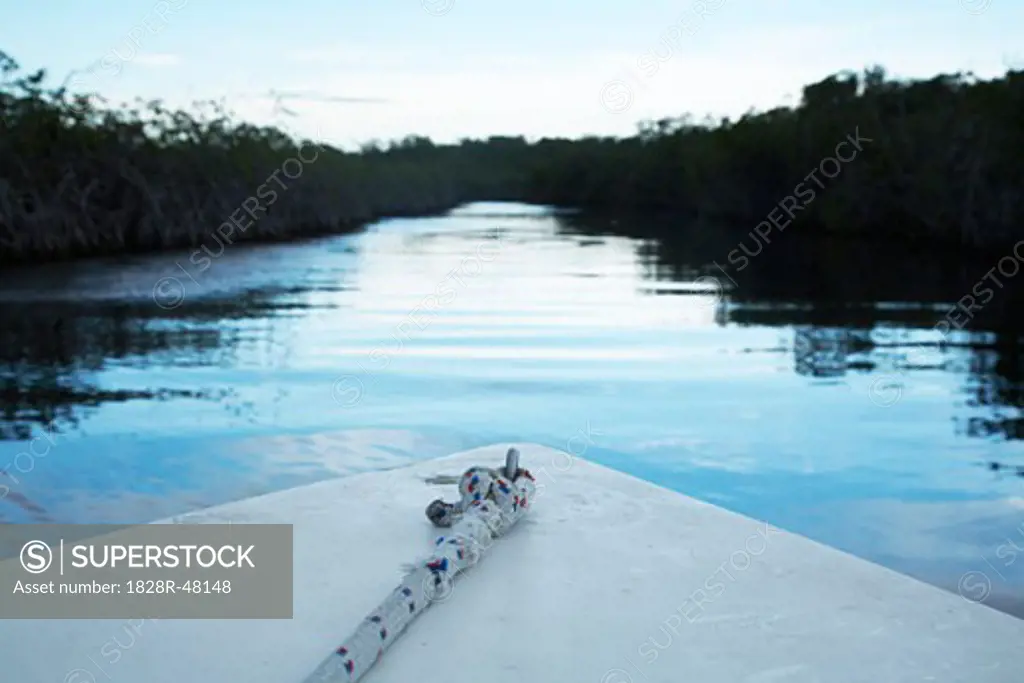 Bow of Boat on River, Belize   