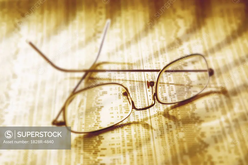 Close-Up of Eyeglasses on Financial Page   