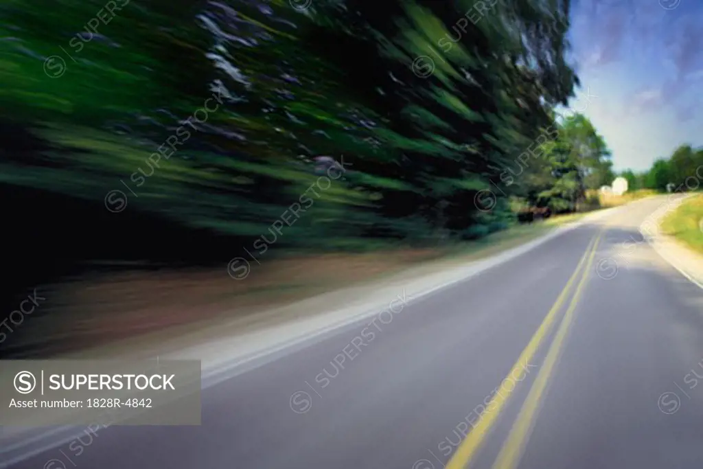 Blurred View of Road and Trees   