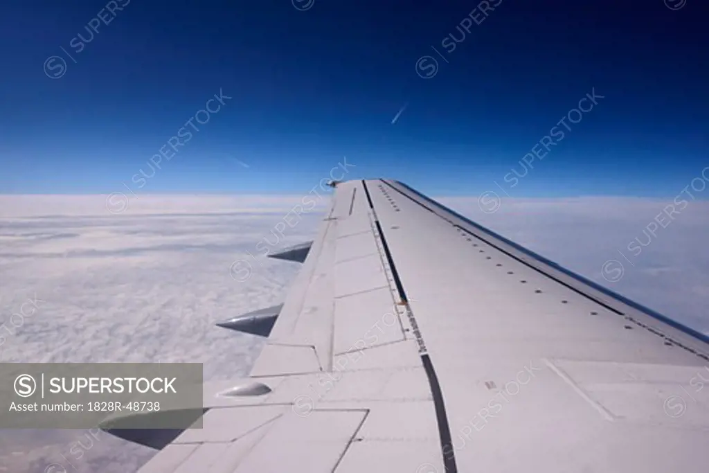 View of Airplane Wing from Airplane, Europe   