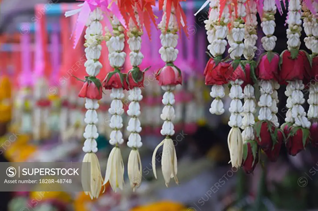 Floral Ornaments at Market, Chiang Mai, Thailand   