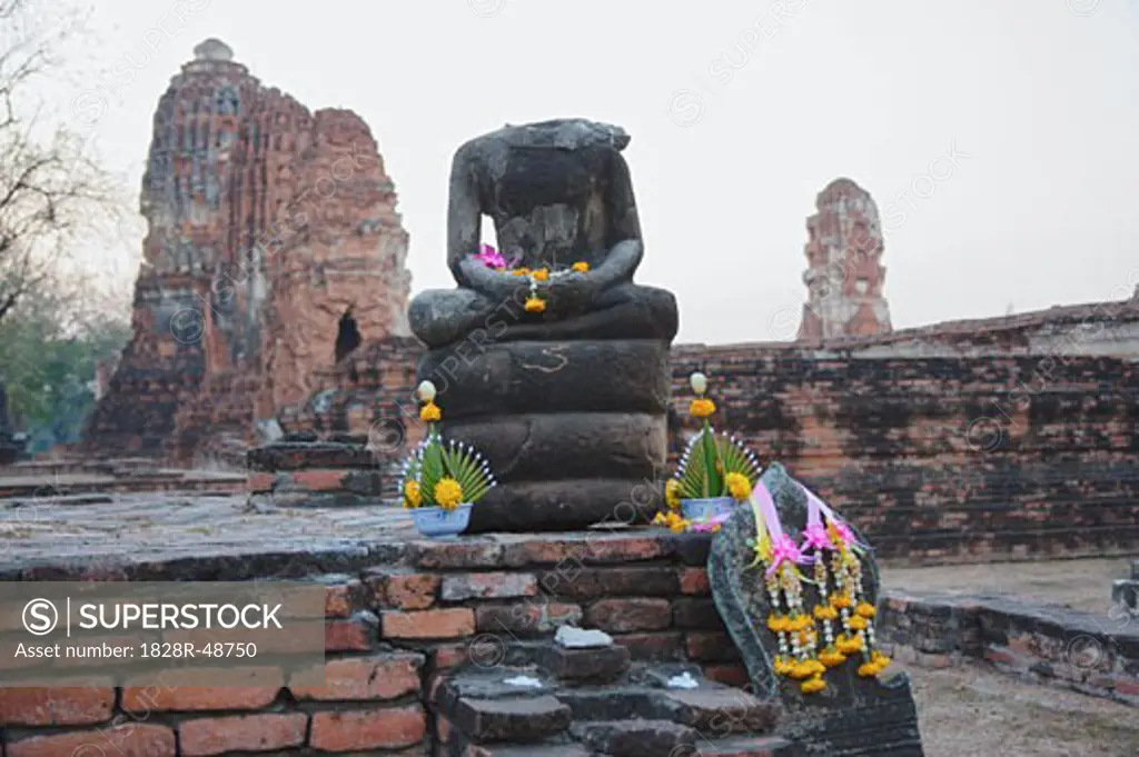 Ancient Structures and Buddha Statue, Ayutthaya, Thailand