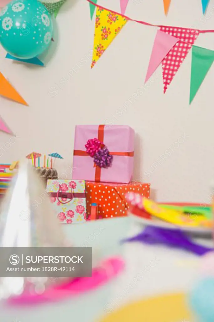 Birthday Presents and Decorations at Party   
