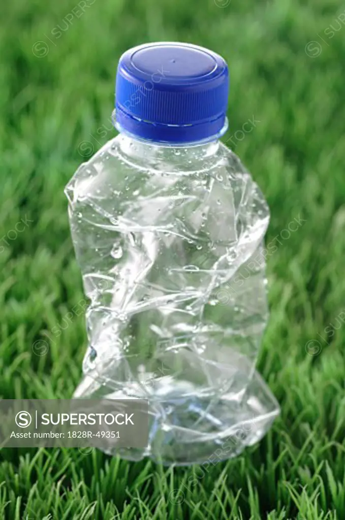 Crumpled Plastic Bottle in Grass   