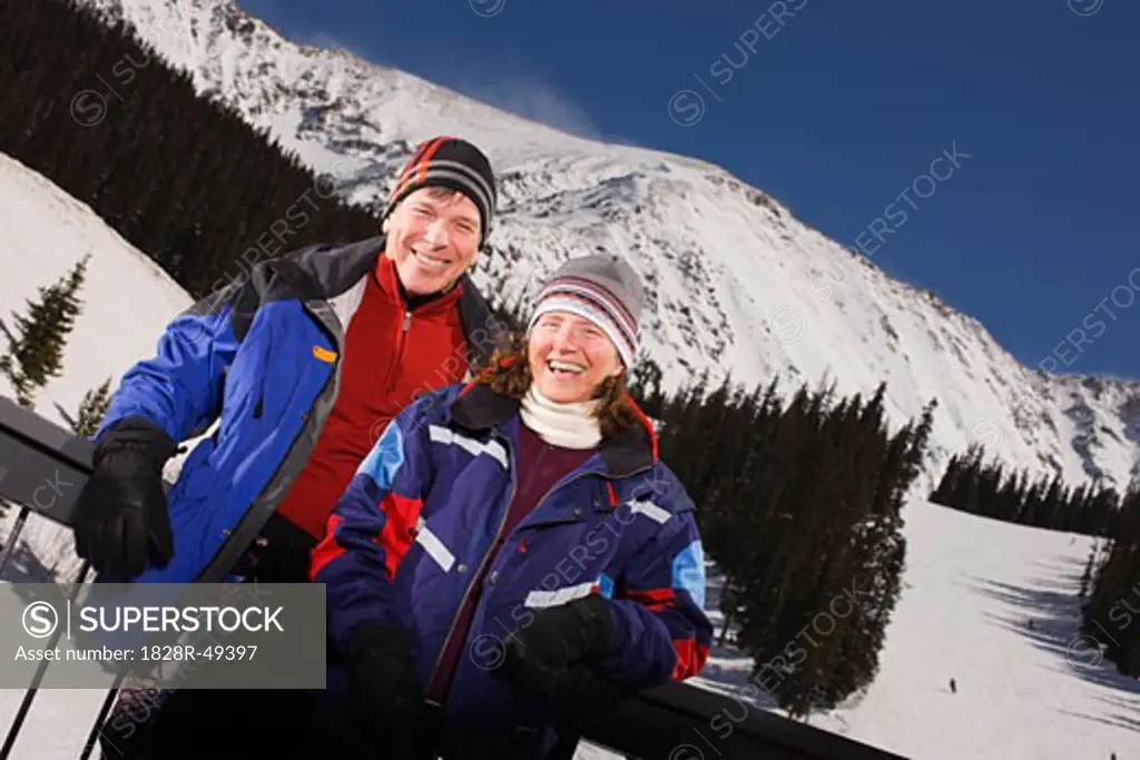 Portrait of Couple at a Ski Lodge, Arapahoe Basin, Near Frisco, Colorado, USA   