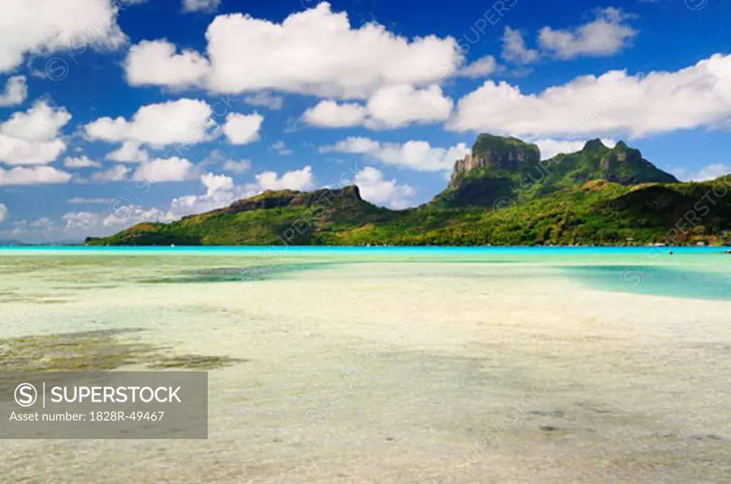 Overview of Bora Bora and Lagoon from Motu Mute, French Polynesia   