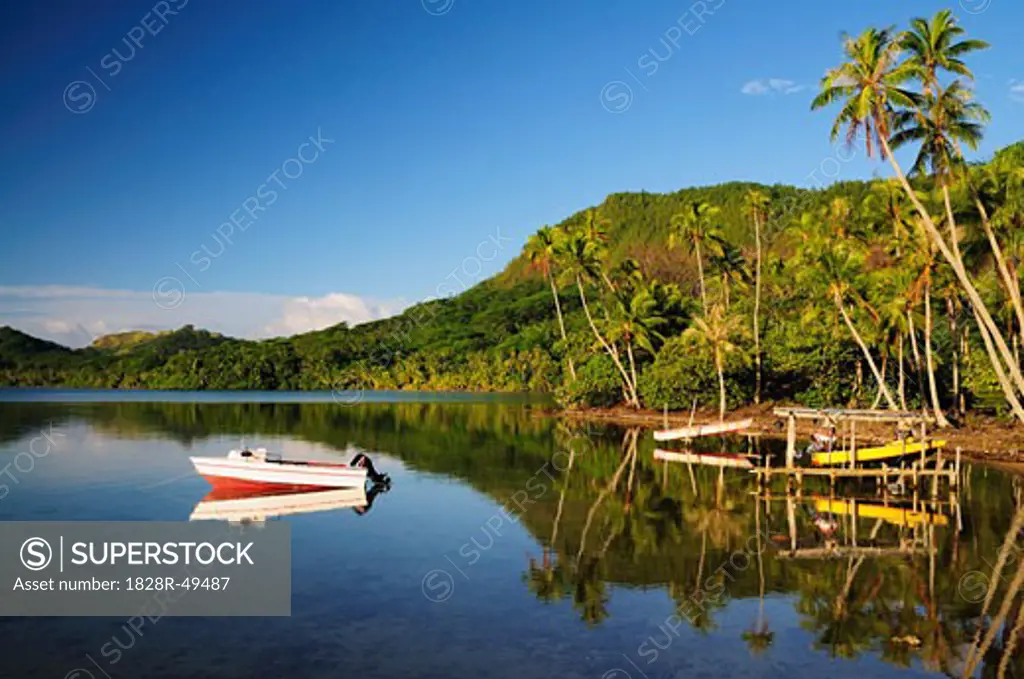 Boat by Shore, Huahine, French Polynesia,   