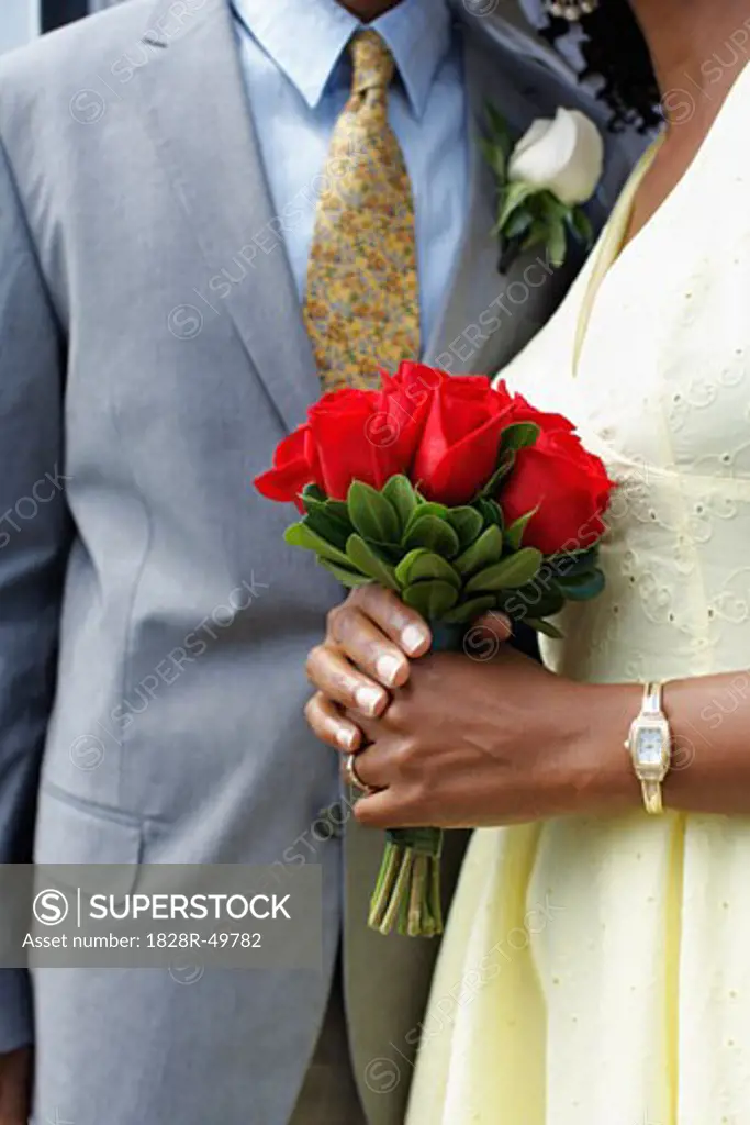 Close-up of Bride Holding Bouquet of Roses, Niagara Falls, Ontario, Canada   
