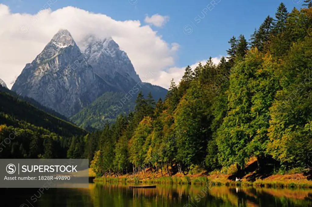 Mountains by Lake Riessersee, Garmisch-Partenkirchen, Bavaria, Germany   