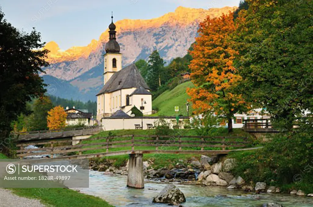Church in Mountains, Ramsau, Bavaria, Germany   