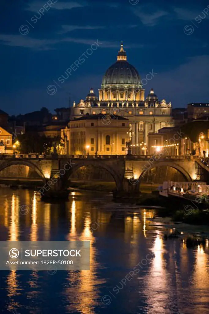 St Peters Basilica and Ponte Sant Angelo, Rome, Lazio, Italy   