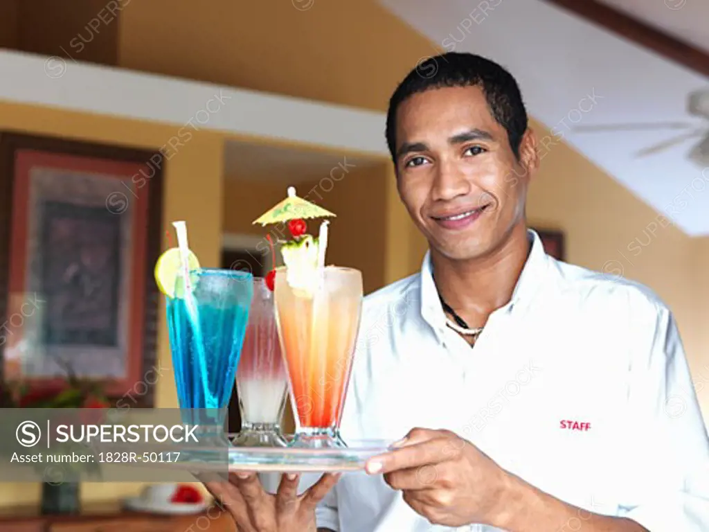 Waiter Serving Drinks, Costa Maya Resort, Belize   