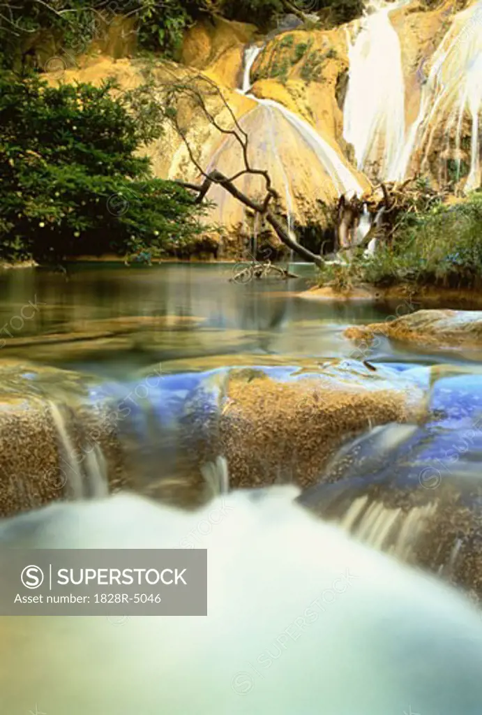 Waterfall, Rocks and Foliage, Agua Azul National Park, Chiapas, Mexico   