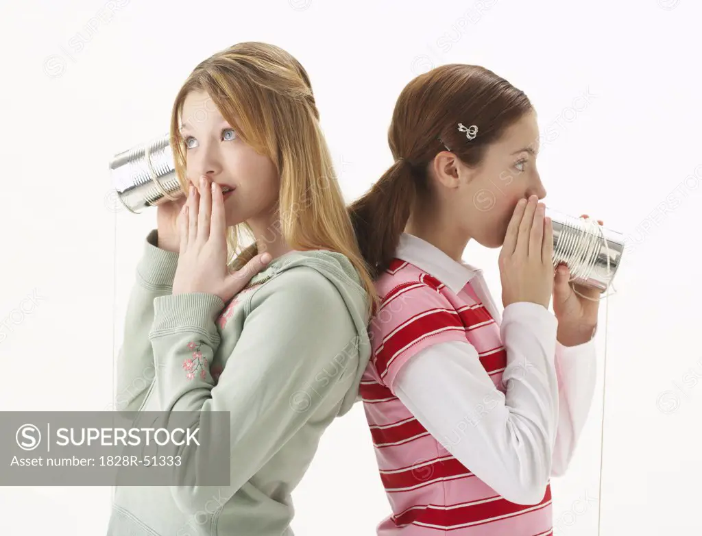 Girls Talking with Tin Can Telephones   