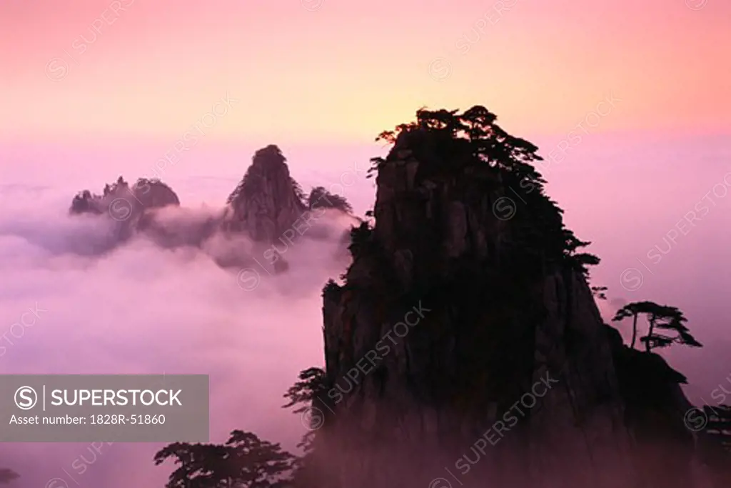 Mountains Peaks over Clouds, Mount Huangshan, Anhui Province, China   