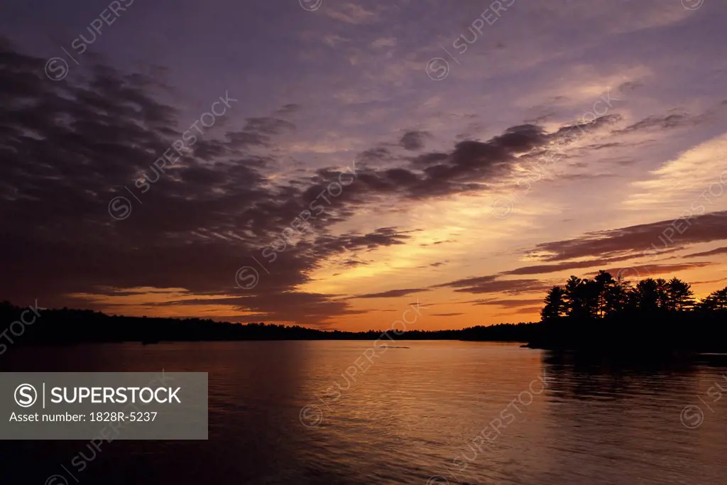 Lake and Trees at Sunrise, Stony Lake, Ontario, Canada   