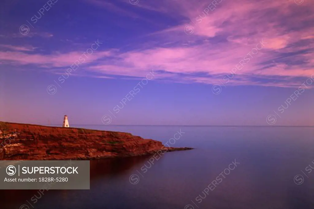 Cape Tryon Lighthouse and Gulf Of St.Lawrence at Sunrise, Cape Tyron, P.E.I., Canada   