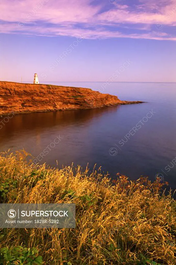 Cape Tryon Lighthouse and Gulf Of St. Lawrence at Sunrise, Cape Tryon, P.E.I., Canada   