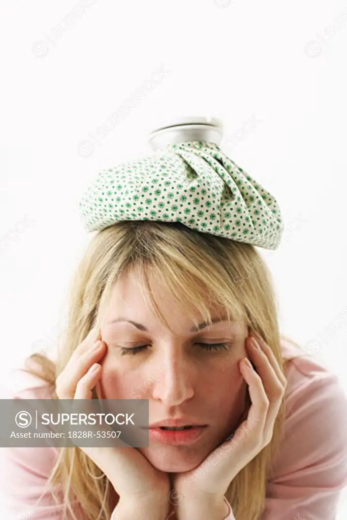 Woman with Ice Pack on Head   