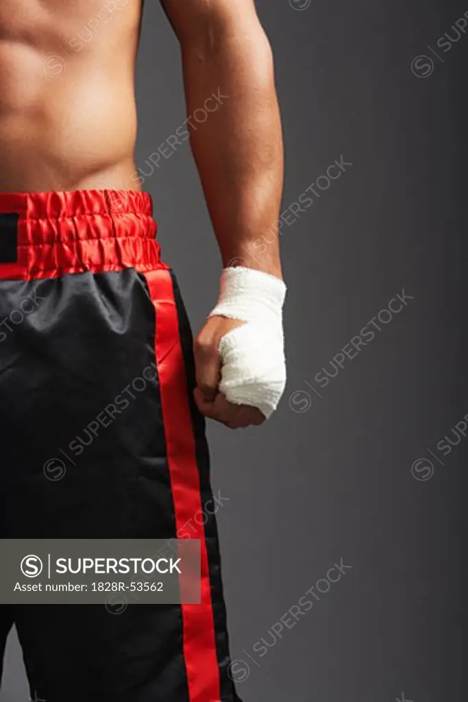 Close-up Of Boxer's Taped Hand   
