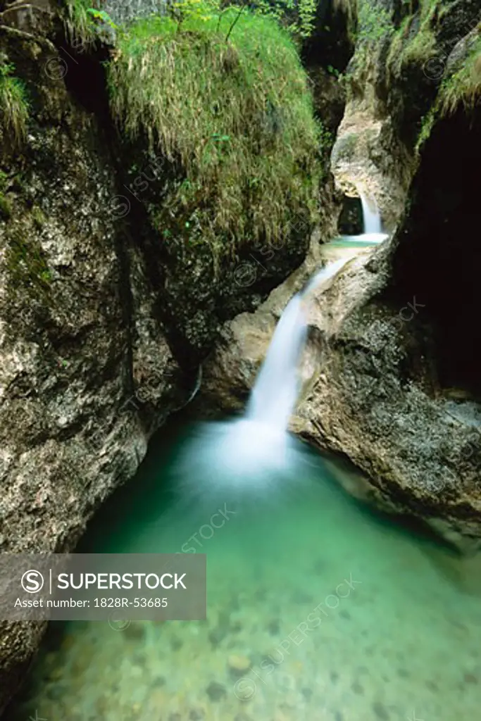 Waterfall at Almbach Gorge, Berchtesgaden, Bavaria, Germany   