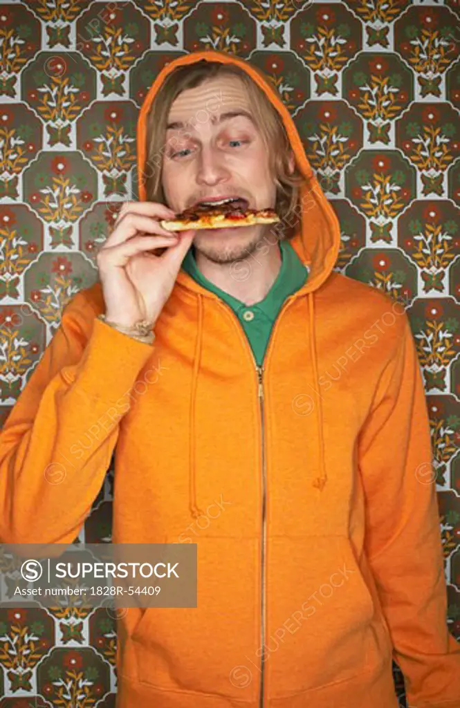 Portrait of Man Eating Pizza   