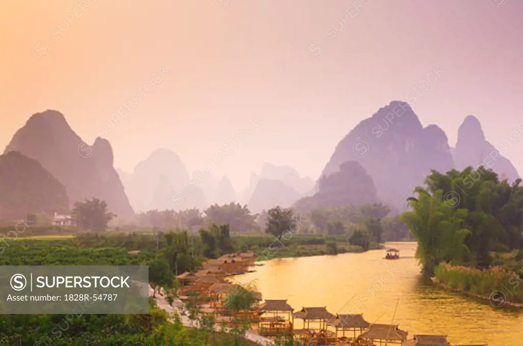 Boats on Yulong River, Yangshuo, Guangxi Province, China   