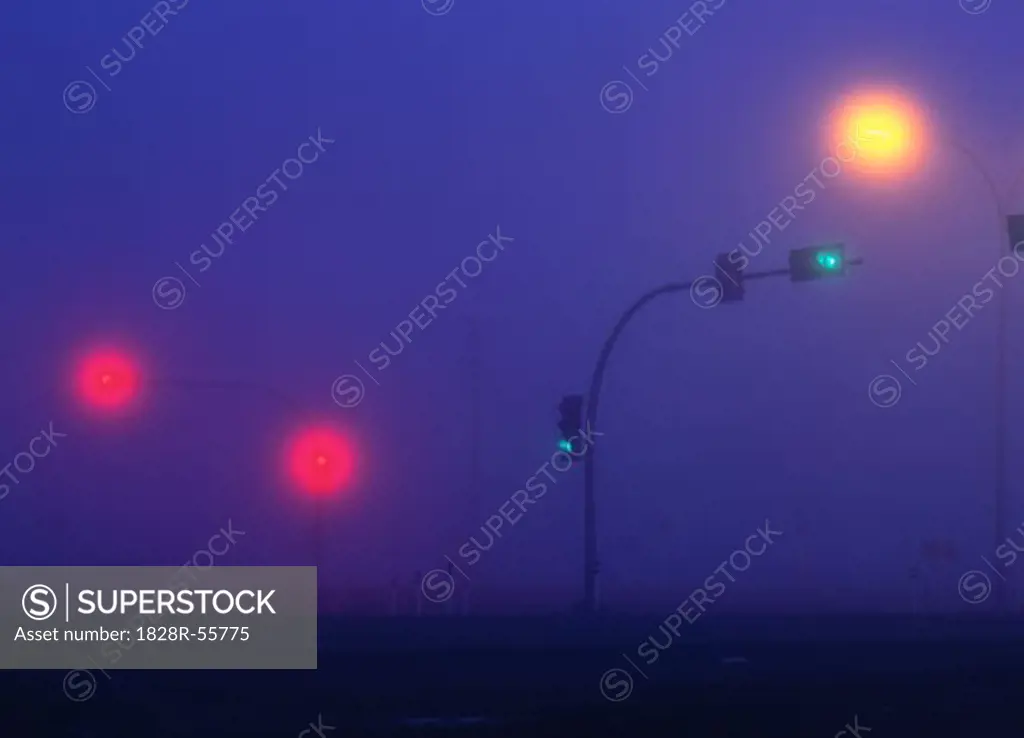 Street Lights in Fog, Edmonton, Alberta, Canada   