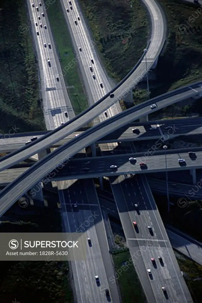 Aerial View of Highway Overpass, Highways 407 and 400, Ontario, Canada   