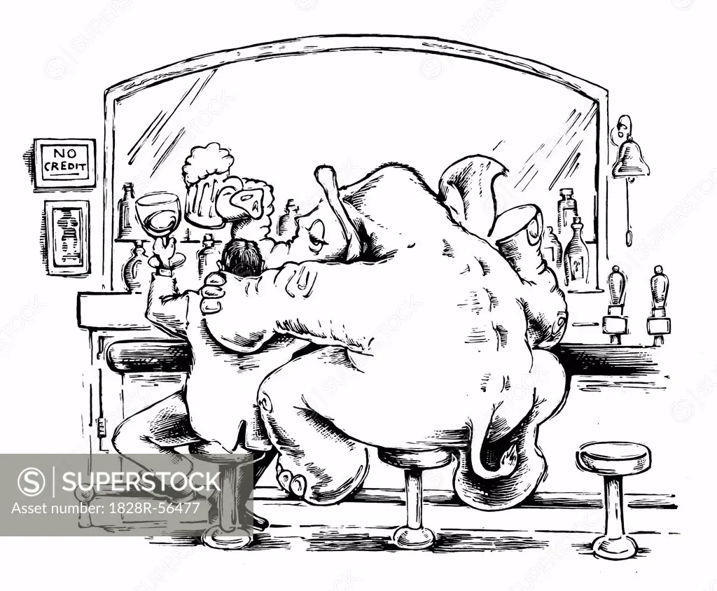 Illustration of an Elephant at a Bar   
