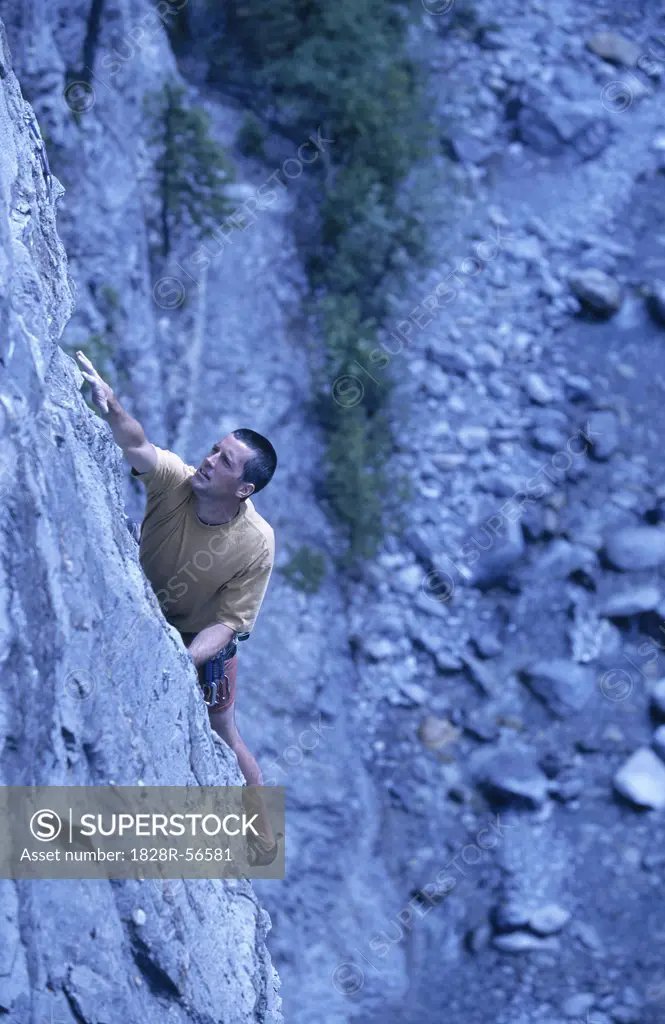 Man Rock Climbing, Kananaskis Country, Alberta, Canada   