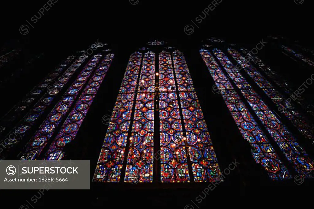 Stained Glass Window in Ste. Chapelle Cathedral, Paris, France   
