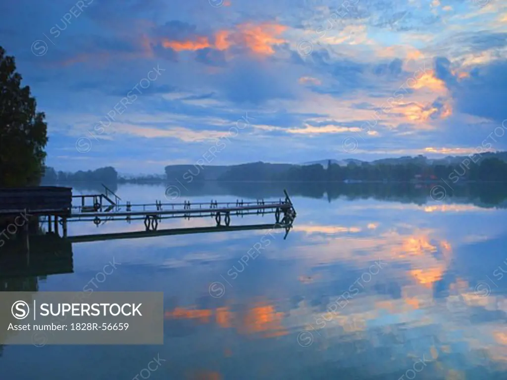 Lake Pilsensee and Dock, Bavaria, Germany   