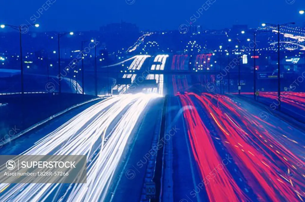 Traffic at Night on Highway 401, Toronto, Ontario, Canada   